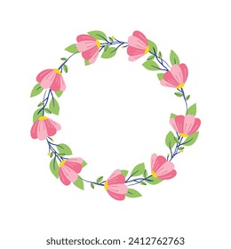 Vector hand painted circular floral frame.