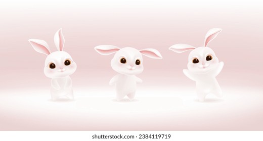 Vector hand painted cute cartoon rabbit collection