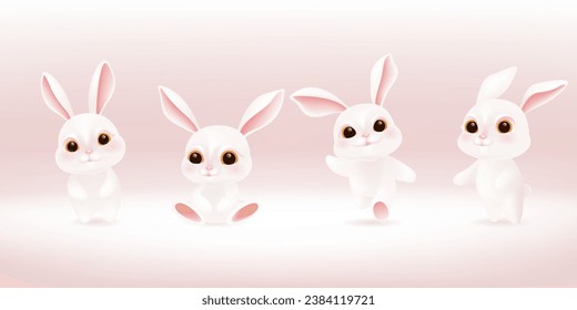 Vector hand painted cute cartoon rabbit collection