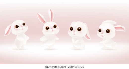 Vector hand painted cute cartoon rabbit collection