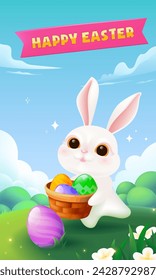 Vector hand painted Easter celebration vertical poster template