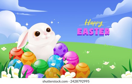 Vector hand painted Easter celebration banner horizontal template