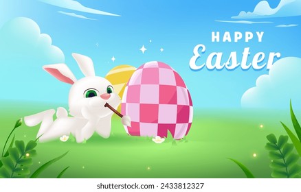 Vector hand painted Easter celebration banner horizontal template
