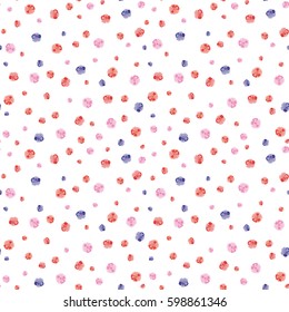 Vector hand painted flowers on a white background. Seamless pattern with little flowers in blue, pink and orange colors.