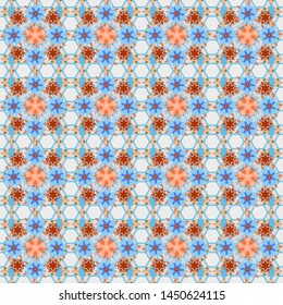 Vector hand painted flowers. Seamless pattern with little flowers in gray, orange and blue colors.