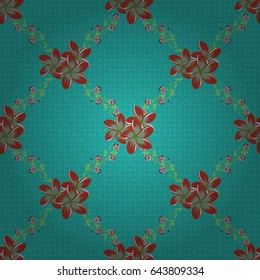 Vector hand painted flowers. Seamless pattern with little flowers in blue and green colors.