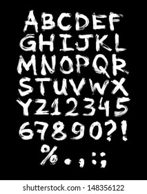 Vector hand painted grungy alphabet - white