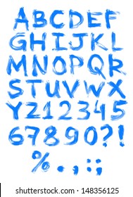Vector hand painted grungy alphabet - blue
