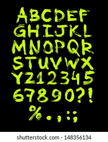 Vector hand painted grungy alphabet - lime green