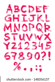Vector hand painted grungy alphabet - red