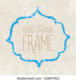 Vector hand painted grungy blue frame on beige weathered background