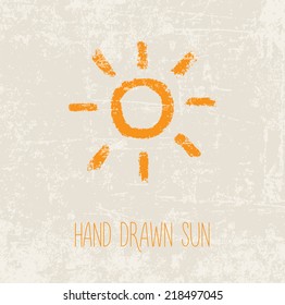 Vector hand painted grungy orange sun on beige weathered background