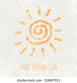 Vector hand painted grungy spiral sun on beige weathered background