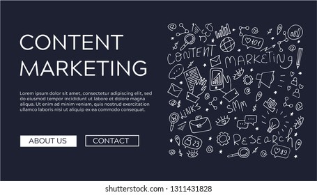 Vector hand painted illustration content marketing strategy. Doodle outline for business banner or landing page