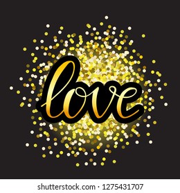 Vector hand painted illustration of love lettering text. Drawn Valentines Day romantic typography for cute greeting postcard, card template, icon, flyer, invitation, site banner. EPS 10