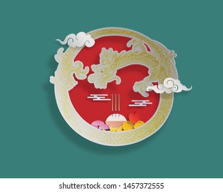 Vector hand painted on cutting paper about Chinese festival and dragon circle background food. Used in design.