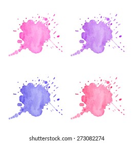 vector hand painted pink and violet watercolor stains isolated on white background