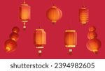 Vector hand painted red lantern collection