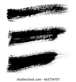 Vector hand painted set isolated grunge black paint brush splash. Ink grunge shapes. 