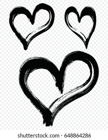 Vector hand painted sign of heart. Set of Black ink vector brush strokes