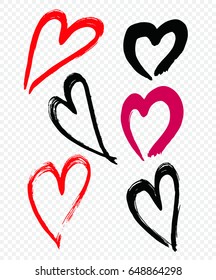 Vector hand painted sign of heart. Set of Black ink vector brush strokes