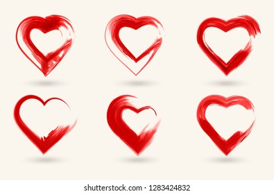Vector hand painted signs of heart set. Ink and brush.