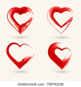 Vector hand painted signs of heart set. Ink and brush.