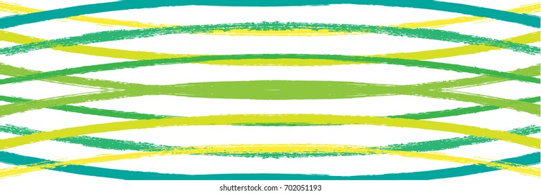 Vector Hand Painted Striped Summer Pattern. Flat Wide Horizontal Long Flyer Design. Watercolor Vintage Retro Green, Blue, Yellow Stripes on White. Funky Doodle Texture. Grunge Hipster Cover Design.