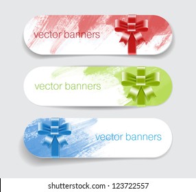 Vector hand painted textured banners collection decorated with silky ribbon bows