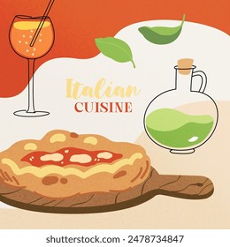 Vector pintado a mano tradicional cocina italiana: pizza, lasaña ilustración de pasta. Lindo plano simple dibujado a mano icono Plantilla para el menú, carteles y Anuncios de redes sociales