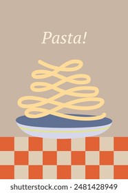 Vector hand painted trandy traditional Italian cuisine spachetti pasta illustration. Cute flat simple hand drawn modern interior art poster