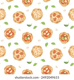 Vektorgrafik handgemalt trendige italienische Küche Pizza Illustration. Nette flache einfache Hand gezeichnete nahtlose Muster Bildschirmhintergrund Hintergrund Wrapping Paper Design