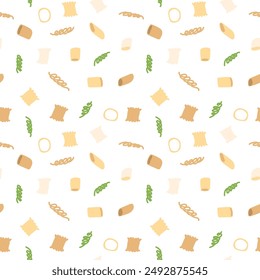 Vector hand painted trendy traditional Italian cuisine pasta illustration. Cute flat simple hand drawn seamless pattern wallpaper background wrapping paper design