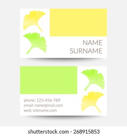 vector hand painted watercolor ginkgo leaves business card template