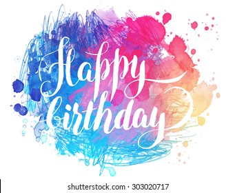 Vector hand painted watercolor greeting card - Happy birthday