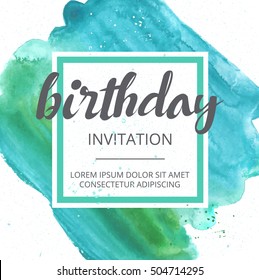 Vector hand painted watercolor greeting card - Happy birthday