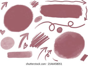 Vector hand painted watercolor ink pencil set of illustrations of ink stains, boarders, hearts, arrows, paint drops and sketches. Ideal for collage, print, graphic design, scrap booking and other.