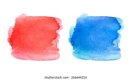vector hand painted watercolor red and blue stain