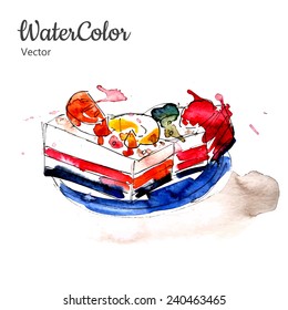 Vector hand painting abstract watercolor dessert illustration. Eps10