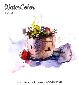 Vector hand painting abstract watercolor dessert illustration. Eps10