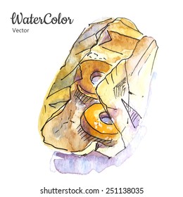 Vector hand painting ala prima abstract watercolor donut illustration. Eps10