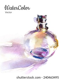 Vector hand painting watercolor illustration of perfume bottle. Eps10