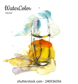 Vector hand painting watercolor illustration of perfume bottle. Eps10