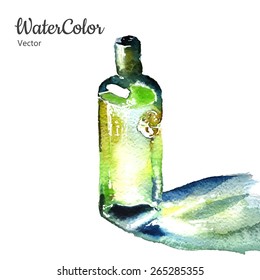 Vector hand painting watercolor illustration of perfume bottle. Eps10