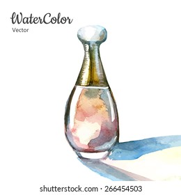 Vector hand painting watercolor illustration of glass perfume bottle. Eps10