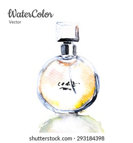 Vector hand painting watercolor illustration of glass perfume bottle. Eps10