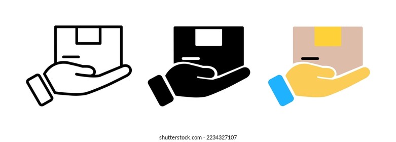 Vector hand and parcel icon. Home delivery, receive parcel concept. Premium quality graphic design. Signs, outline symbols, simple thin line icons set for website, web design,