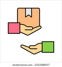 Vector hand and parcel icon. Home delivery, receive parcel concept. Premium quality graphic design. vector illustration on white background