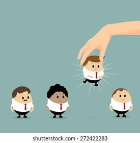 Vector hand picking businessman concept choosing worker , hiring best candidate,Human Resources