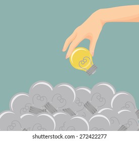 Vector hand picking the idea for business concept finding the right idea 